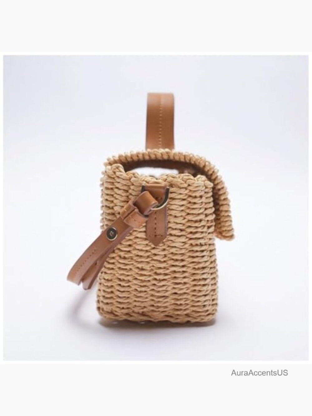 Square Straw Hand-Woven Crossbody Tote for Women Vacation - Picture 6 of 7